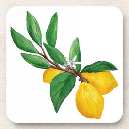 Porta-copo Lemon Leaf Watercolor Design | Fresh Citrus