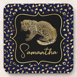 Porta-copo Leopardo Dourado e Impressão Leopardo Azul