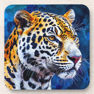 Porta-copo Leopardo em fundo azul