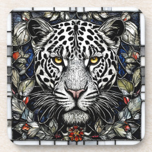 Porta-copo Leopardo preto e branco cercado por flores