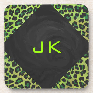 Porta-copo Leopardo Preto e Verde com Monograma