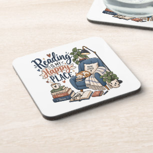 Porta-copo Ler É o Meu Lugar Feliz – Design de Amante de Livr