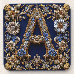 Porta-copo Letra "A" Dourada Elegante Com Decoração Floral Or