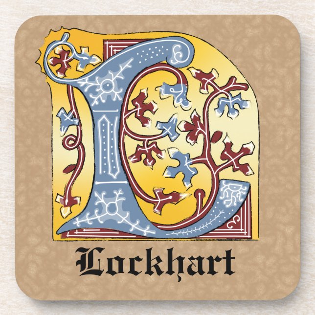 Porta-copo Letra azul medieval e vermelha acesa L (Frente)