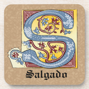 Porta-copo Letra azul medieval e vermelha acesa S