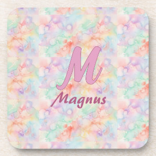 Porta-copo letra c monograma nome pastel aguarela rosa azul