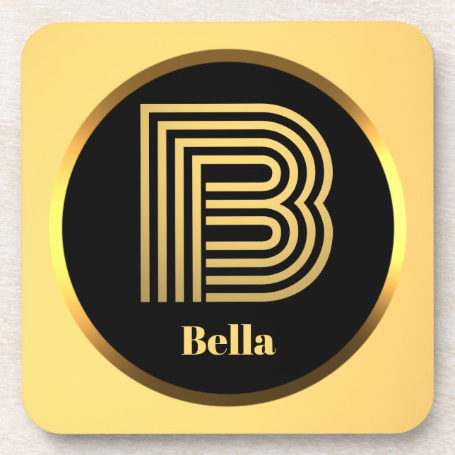 Porta-copo Letra Dourada personalizada B monogramada (Frente)