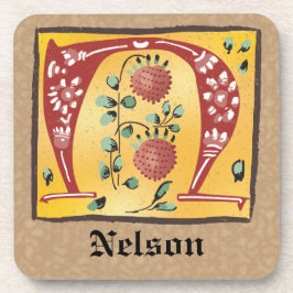 Porta-copo Letra Floral Iluminada Medieval N Monograma