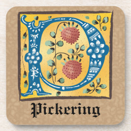 Porta-copo Letra Floral Iluminada Medieval P Monograma