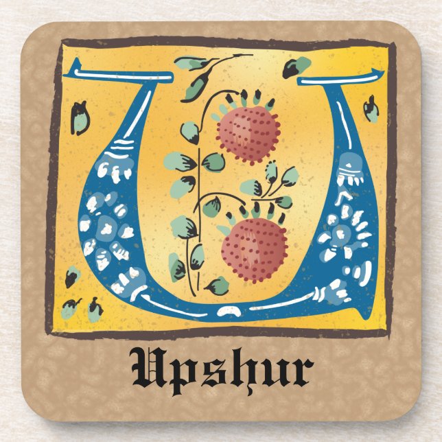 Porta-copo Letra Floral Iluminada Medieval U Monograma (Frente)