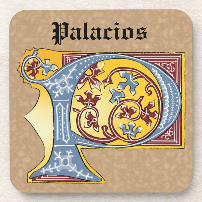 Porta-copo Letra Iluminada Azul e Vermelha Medieval P (Frente)