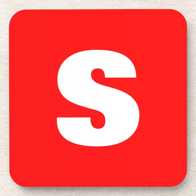 Porta-copo Letra inicial Monograma Estilo moderno Branco verm (Frente)