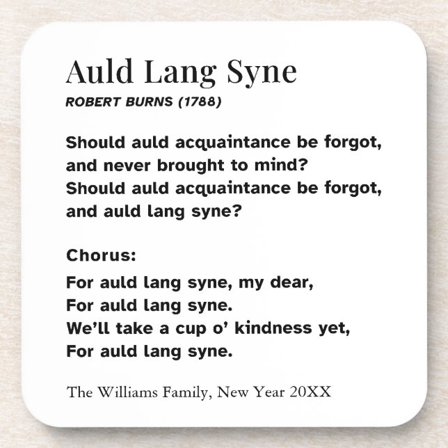 Porta-copo Letras de Auld Lang Syne para Réveillon Personaliz (Frente)
