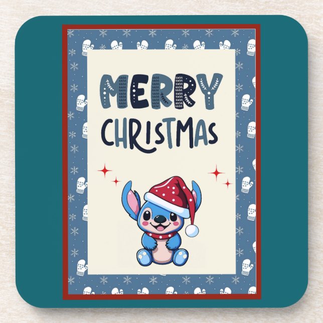 Porta-copo Lil Blue Cutie Diz "Feliz Natal" (Frente)