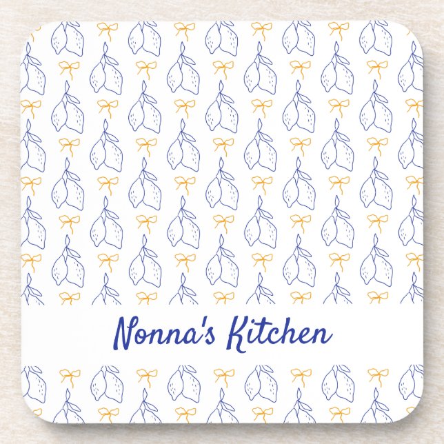 Porta-copo Limões Azuis Italianos Desenhados À Mão Personaliz (Frente)