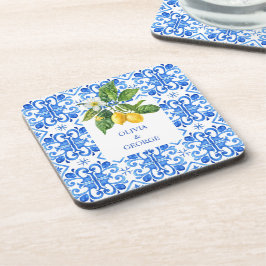 Porta-copo Limões mediterrânicos personalizados azul de casam