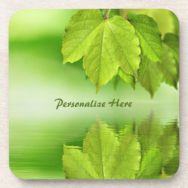 Porta-copo Linda água Refletindo Folhagem Verde de Folha (Frente)