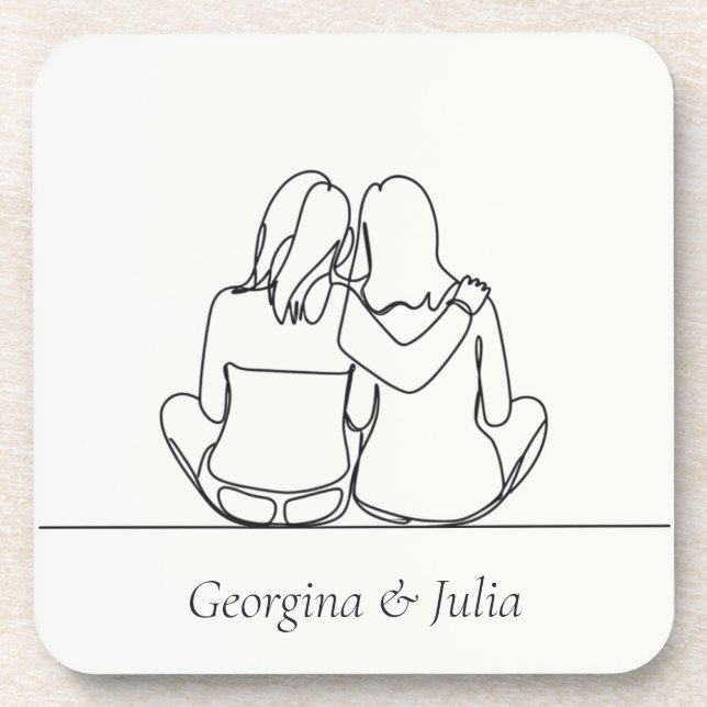 Porta-copo Linda Arte de Linha de Casal Lésbica Personalizada (Frente)