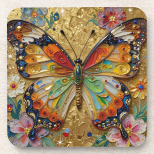 Porta-copo Linda Borboleta e Flores em Impasto