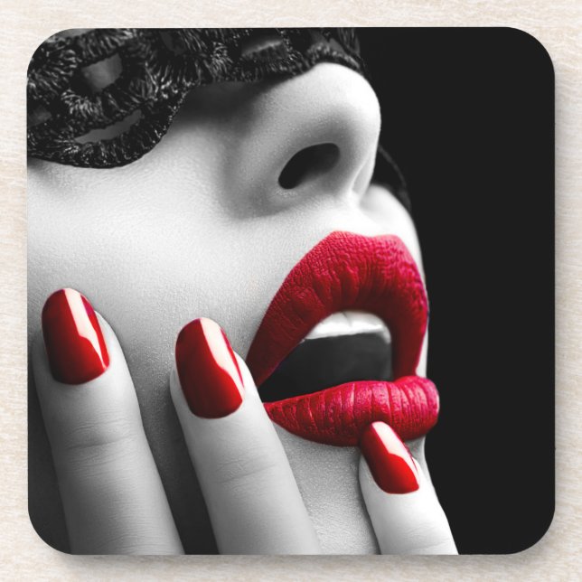 Porta-copo Linda Mulher com Máscara de rendas pretas (Frente)