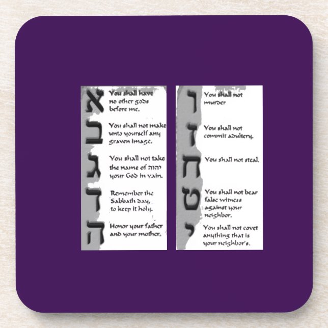Porta-copo Linda Tapeçaria dos Dez Mandamentos Hebraicos (Frente)