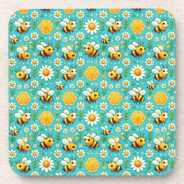 Porta-copo 🐝 Lindas Abelhas Margaridas Jardim Floral Charme (Frente)