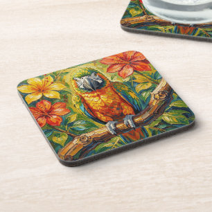 Porta-copo Lindo Papagaio com Impresso Impasto Colorido e Flo
