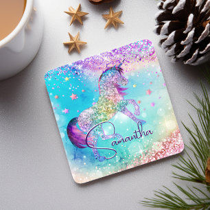 Porta-copo Lindo unicórnio rosa Glitter arco-íris aqua monogr