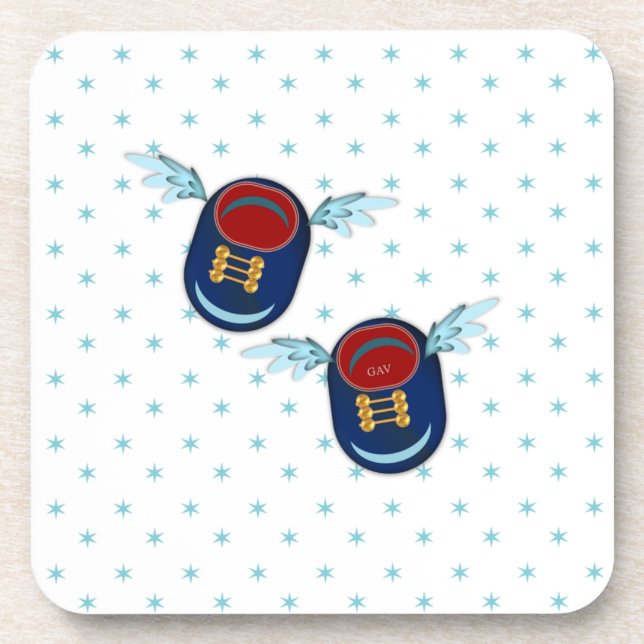 Porta-copo Lindos sapatos voadores alados em azul e vermelho (Frente)