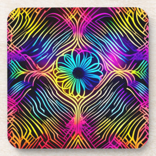 Porta-copo Linhas de Neon Psicodélicas com Arte Flor
