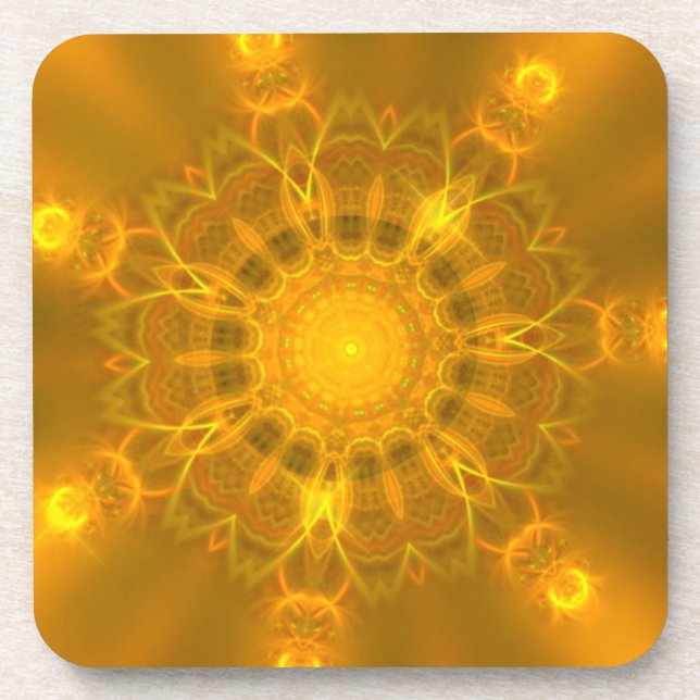 Porta-copo Linhas de renda Mandala Brilhante Brilho Amarelo Q (Frente)