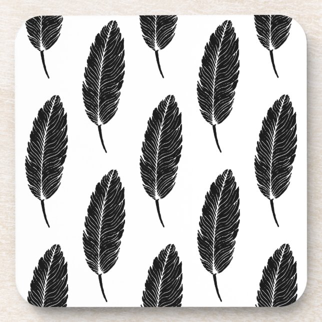 Porta-copo Linoco de pena russa preto-e-branco (Frente)