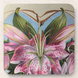 Porta-copo Lírio Tigre Rosa Vintage Botânico Floral
