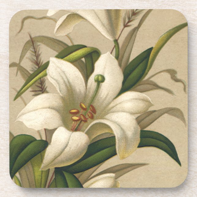 Porta-copo Lírios de Páscoa Antigos, Flores Vitorianas em Flo (Frente)