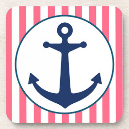 Porta-copo Listra Rosa e Âncora Naval