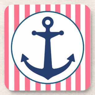 Porta-copo Listra Rosa e Âncora Naval
