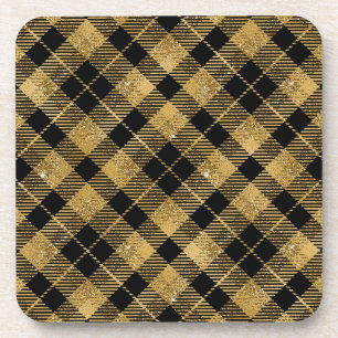 Porta-copo Lítima Dourada Elegante de Tartan Preto