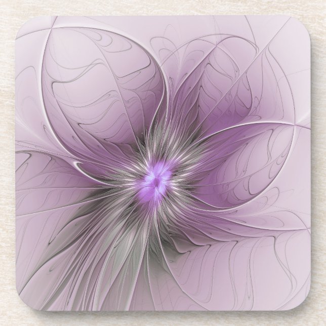 Porta-copo Little Beauty Modern Mauve Gray Fractal Art Flower (Frente)