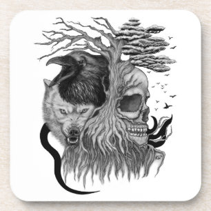 Porta-copo Lobo e Raven com crânio