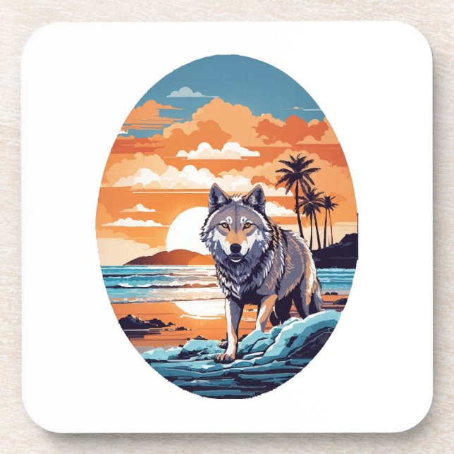 Porta-copo Lobo na Praia (Frente)