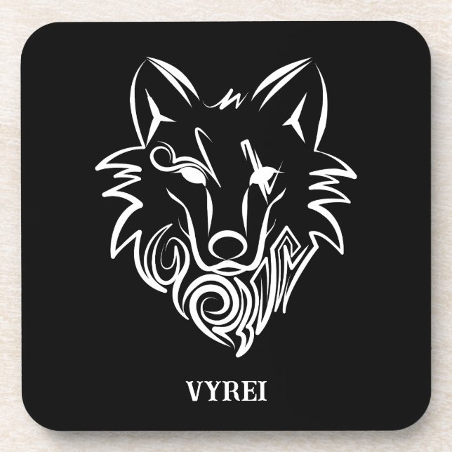 Porta-copo Lobo Tribal Negro e Branco (Frente)