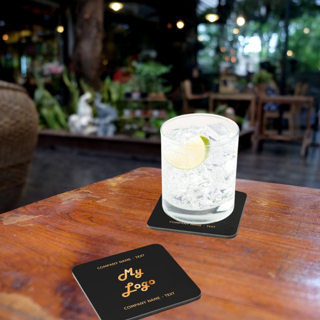 Porta-copo Logótipo da empresa comercial slogan ouro preto (Criador carregado)