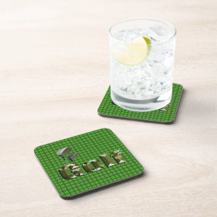 Porta-copo Logotipo E Pistas De Golfe Em Tartan Verde Verific