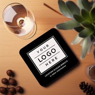Porta-copo Logotipo Empresarial Preto Personalizado Quadrado 