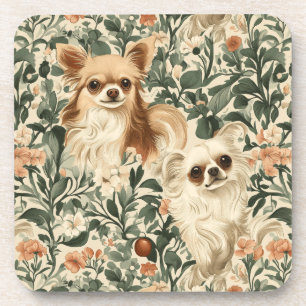 Porta-copo Long Haired Chihuahuas William Morris estilo flora