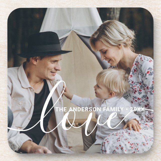 Porta-copo 'Love' Foto personalizada da família com nome cust (Frente)