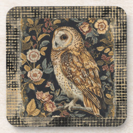 Porta-copo Lovely Owl in the Flowers Garden ,Gold Checkered