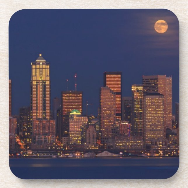 Porta-copo Lua cheia que aumenta sobre a skyline do centro de (Frente)