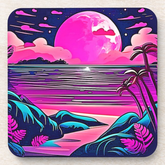 Porta-copo Lua Rosa Neon Beachscape (Frente)