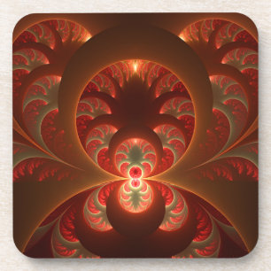 Porta-copo Luminoso fractal moderno laranja vermelho abstrato